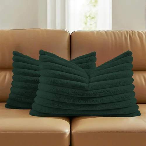 Miniatura 33 de FUTEI - Juego de 2 fundas de almohada decorativas con rayas, cuadradas, para invierno, piel sintética de conejo suave y acogedora y respaldo
