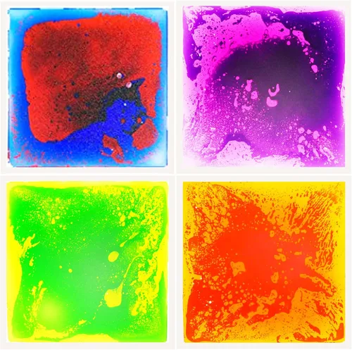 Azulejos sensoriales para suelo, paquete de 4 (11.8 x 11.8 pulgadas cada uno), tapete de juego de azulejos líquidos coloridos para niños