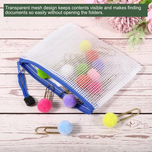 Miniatura 4 de YOKIVE Paquete de 6 bolsas de malla con cremallera, bolsillos de malla A6 para archivos, bolsa de plástico para documentos, ideal