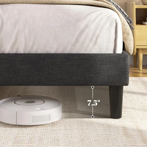 Miniatura 2 de Fluest Base de cama de plataforma completa con cabecero alto tapizado de lino, no necesita somier, esponja EVA antirruido, fácil montaje, envío