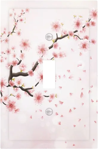 Placa decorativa de pared de resorte de flor de cerezo de 1 pandilla, interruptor de luz de una sola banda, cubierta de placa decorativa de plástico