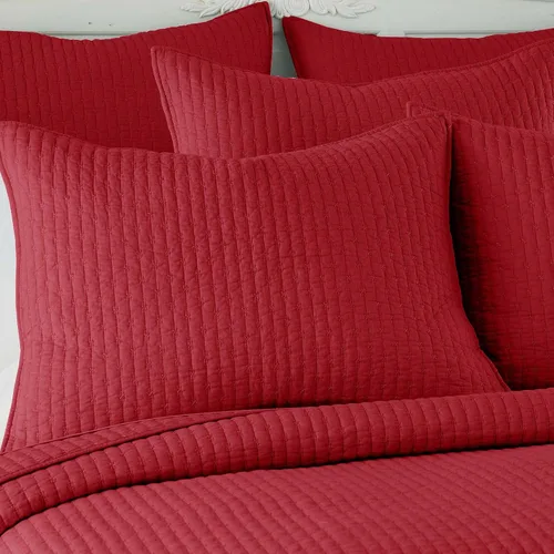 Miniatura 3 de Levtex Home - Juego de edredón de punto de cruz, 100 % algodón, reversible, tela de algodón, King/Cal King (106 x 92 pulgadas) + 2 fundas de Rojo