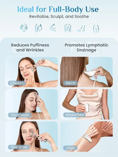 Miniatura 5 de Rena Chris Gua Sha y juego de rodillos faciales: rodillo de acero inoxidable antirotura para un uso duradero, esculpir la mandíbula y reducir