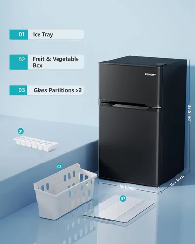 Miniatura 7 de EUHOMY - Refrigerador miniatura con congelador, 3.2 pies cúbicos, refrigerador miniatura con congelador, refrigerador de dormitorio con 2 puertas