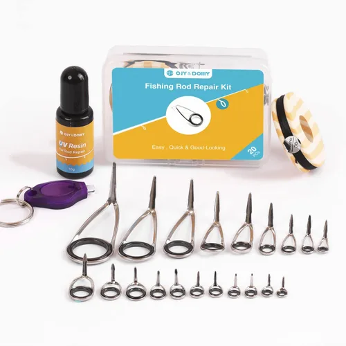 OJYDOIIIY Kit completo de reparación de ojales de caña de pescar, kit de repuesto de ojos de caña de pescar de emergencia de fijación rápida con