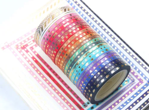 Miniatura 2 de Yubbaex - Juego de 24 rollos de cinta Washi delgada con impresión de lámina dorada, cintas decorativas para manualidades, diarios, planificadores