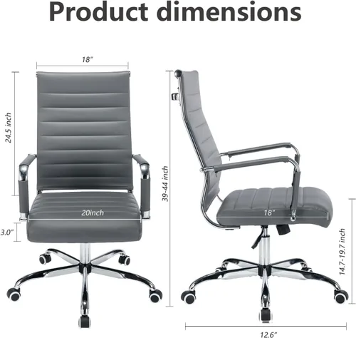 Miniatura 2 de Silla de escritorio de oficina de cuero, sillas de sala de conferencias con ruedas, sillas ejecutivas modernas para invitados con brazos. Gris