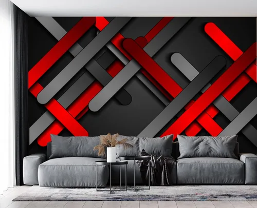 Papel tapiz mural de pared 3D de metal rojo y negro para dormitorio, 137" x 100"