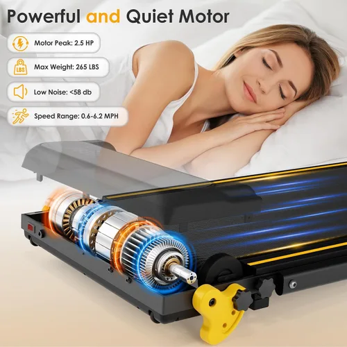 Miniatura 4 de Walking Pad with Incline Portable Treadmill with Handle Bar for Home Office Under Desk Use Small Space Treadmill Amarillo con manillar