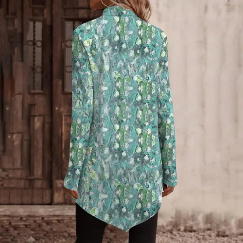 Miniatura 3 de Camisetas de manga larga para mujer, estilo casual, cuello alto, dobladillo irregular, holgadas, con estampado floral