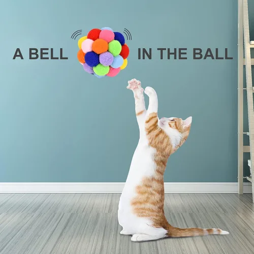 Miniatura 4 de TUSATIY Pelotas de juguete para gatos con campanilla, 3 piezas, coloridas bolas suaves y peludas con campanilla integrada para gatos, juguetes