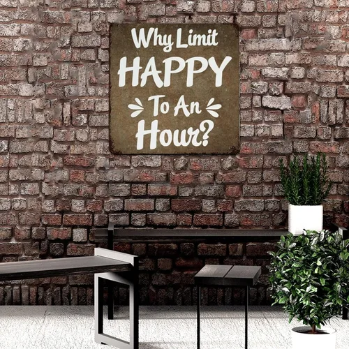 Miniatura 4 de Letreros de metal inspiradores Why Limit Happy To An Hour motivacional de metal para pared, arte de pared de metal retro a la moda, elegante