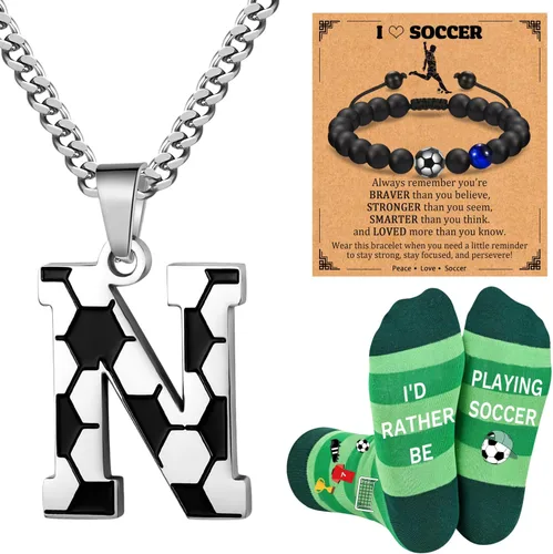 Miniatura 19 de Soccer Gifts Set A-Z Letter Soccer Necklace for Men Novelty Soccer Socks&Soccer Bracelets for Soccer Lovers
