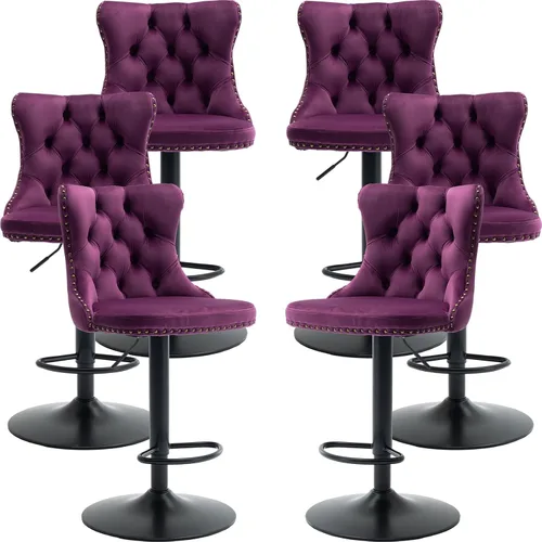 Miniatura 56 de Juego de 2 taburetes de bar giratorios de altura de mostrador, taburetes de bar de isla de cocina color crema, sillas de terciopelo ajustables
