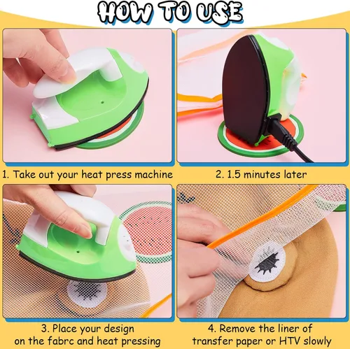 Miniatura 4 de Honoson Mini plancha para manualidades, pequeña máquina de transferencia de calor portátil con tela de malla, almohadilla de tela de silicona, Verde