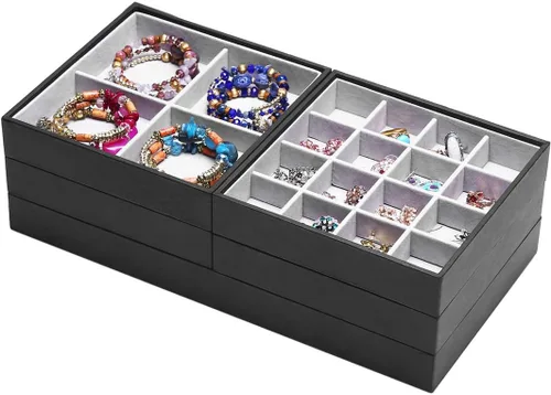 Miniatura 17 de Bandejas mágicas apilables para joyas, organizador de cajones de armario para accesorios, gadgets y cosméticos, caja de almacenamiento