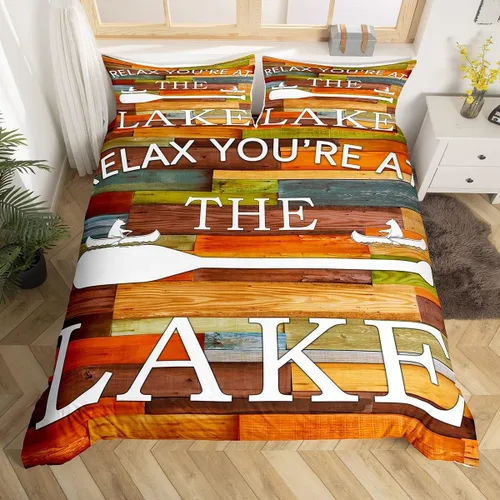 Miniatura 13 de Lake House - Juego de funda de edredón tamaño individual, estilo rústico de granja vieja para niños, adolescentes y adultos, decoración