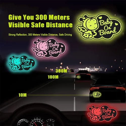 Miniatura 3 de Calcomanías reflectantes para automóvil de bebé a bordo, 2 calcomanías de advertencia de seguridad para bebé en el automóvil (azul reflectante 2)