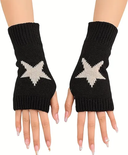 Miniatura 4 de DKYM 4 piezas calentadores de brazos Y2K guantes sin dedos negros sin dedos para mujer, cálidos Y2K