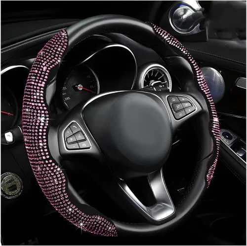 Miniatura 9 de 2 piezas fundas para volante, fundas para volante de automóvil segmentadas con cristales de imitación, protector antideslizante decoración brillante