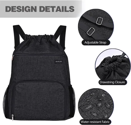 Miniatura 6 de Mochila con cordón con bolsillo para ropa húmeda y compartimento para zapatos, resistente al agua, para deportes, gimnasio, natación, bolsa