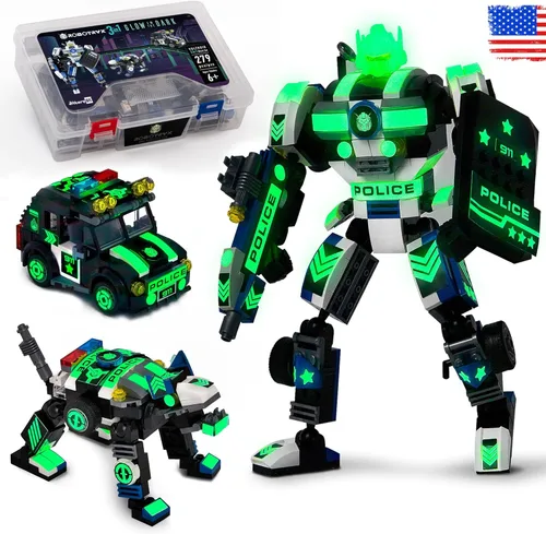 Miniatura 9 de JITTERYGIT Conjunto de juguetes de regalo con mech de robot del ejército, helicóptero militar creativo STEM, kit de bloques de construcción