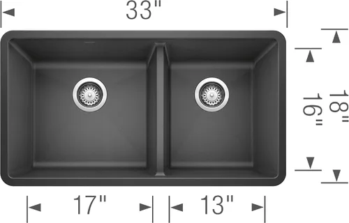 Miniatura 2 de BLANCO 441128 Precis Silgranit 60/40 - Fregadero de cocina con doble tazón, 33 pulgadas, color antracita Gris metálico