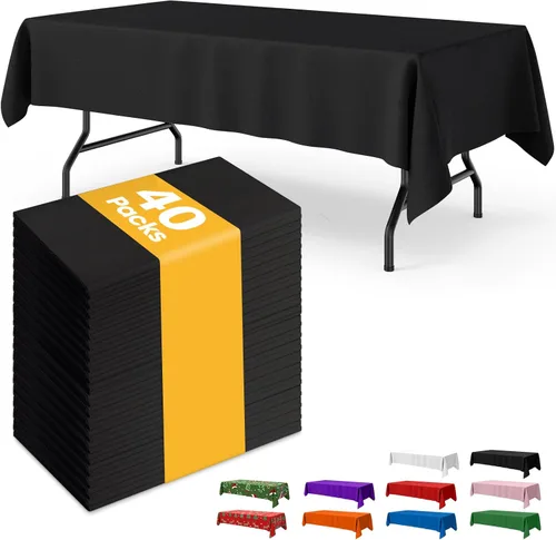 Miniatura 20 de Niuara Mantel de Mesa Rectangular de Plástico Negro, Paquete de 15, Mantel de 54''×108'' para Mesas de 6 pies, Mantel para Uso Desechable, Cubierta