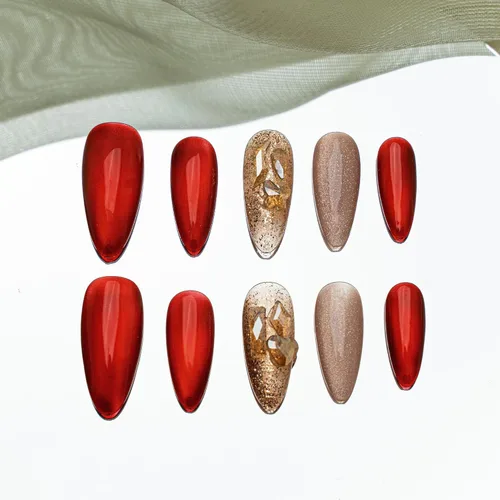 Miniatura 26 de Sun&Beam Nails Uñas a presión hechas a mano medianas con diseño de concha rosa metálica con acabado brillante, 10 piezas para uso diario y ocasiones