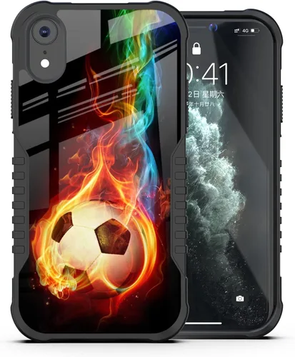 Miniatura 10 de Funda compatible con iPhone XR para hombres y mujeres, diseño de fútbol americano en fuego, a prueba de golpes, antiarañazos, caídas, silicona
