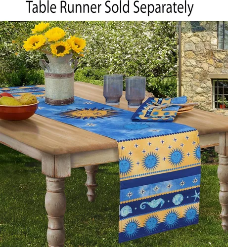 Miniatura 8 de Home Bargains Plus Mantel rectangular de tela mediterránea con sol azul de 60 x 120 pulgadas, diseño de borde de medallón costero, resistente a