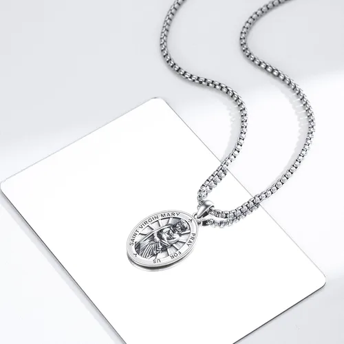 Miniatura 264 de Collar de plata de ley 925 con medalla de San Patrón, colgante de protección católica, amuleto, joyería religiosa para hombres y mujeres