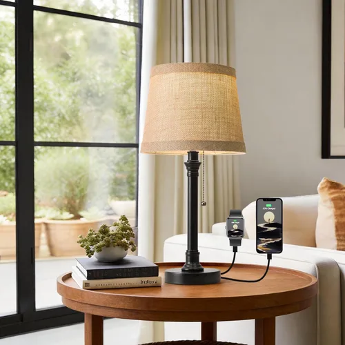 Miniatura 13 de Oneach Lámpara de mesa pequeña de 19.5 pulgadas para dormitorio, lámparas de noche para mesita de noche, lámpara de mesa negra para sala de estar