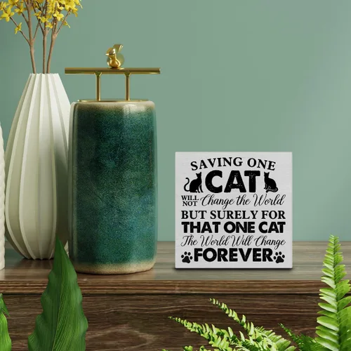 Miniatura 3 de Cartel de madera rústico para amantes de los gatos, decoración de escritorio, Saving One Cat Will Not Change the World, letrero de madera