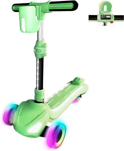 Miniatura 9 de Patinete eléctrico de 3 ruedas para niños de 3 a 10 años, con cesta de almacenamiento, pantalla LCD, luces de cuerpo completo, cubierta ancha, L