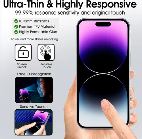 Miniatura 3 de Paquete de 3 protectores de pantalla de TPU para iPhone 15 Pro Max, película de hidrogel transparente HD transparente suave y flexible compatible