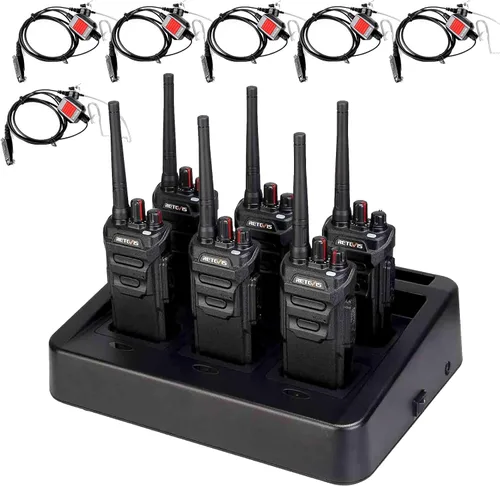 Retevis RT48 Walkie Talkies impermeables con auricular, radio profesional y empresarial de 2 vías, radio bidireccional resistente, cargador de seis