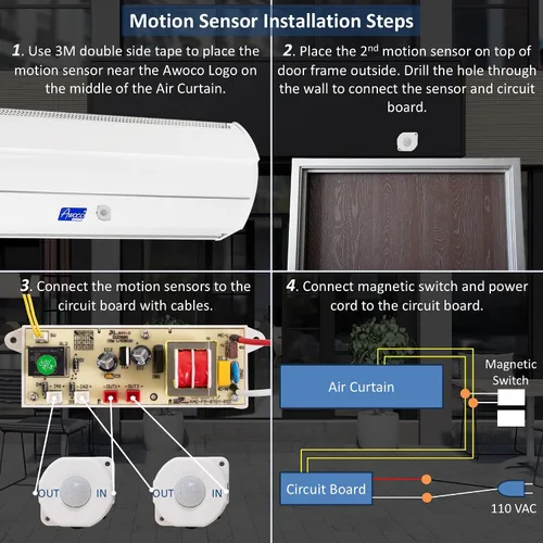 Miniatura 9 de Awoco Elegant - Cortina de aire interior de 2 velocidades de 25,5 m³/min / 900 CFM con interruptor de puerta magnético de fácil instalación
