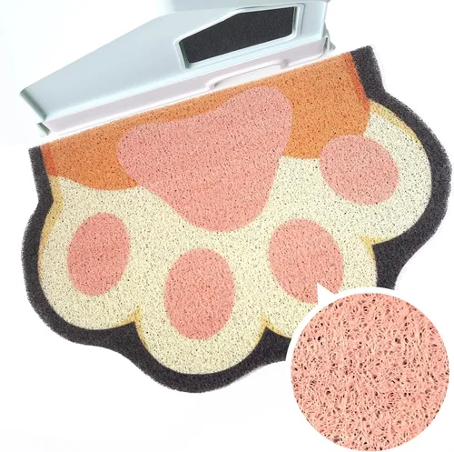 Miniatura 17 de Bonita alfombra de arena para gatos de 24 x 19 pulgadas, tapete para caja de arena, suave para patas de gatito, fácil de limpiar, antideslizante