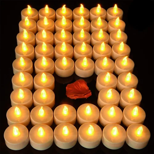Dura 2 veces más velas sin llama [50 unidades, pilas incluidas], velas de té realistas, velas brillantes parpadeantes, velas sin perfume que