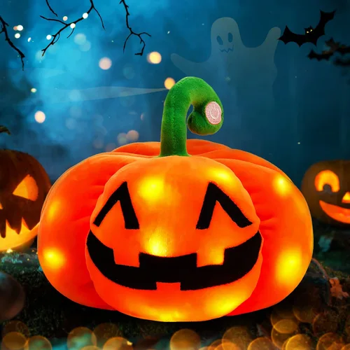 Peluche de calabaza de Halloween con luz LED brillante, luz nocturna esponjosa, suave, fantasma Jack O Lantern, juguete de peluche, regalos para