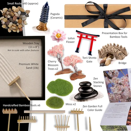 Miniatura 2 de Kit de jardín Zen de Island Falls Home 27.9x20.3 cm. Hermoso mini adorno de piedra japonés, juego de regalo para el hogar, escritorio de oficina.