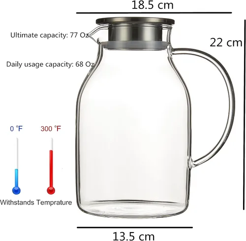 Miniatura 7 de Karafu - Jarra de vidrio de 68 oz/2 l con tapa, jarra de agua resistente al calor para agua caliente/fría, té helado y bebidas de zumo