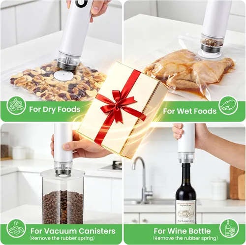 Miniatura 9 de ROUUO Sellador al vacío para alimentos portátil con 30 bolsas reutilizables, USB-C, modo seco/húmedo/bote/vino, sellador al vacío compacto