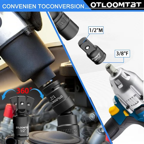 Miniatura 4 de OTLOOMTBT Juego de 32 dados de impacto de 1/2 pulgada – Dados profundos de grado industrial resistente, juego completo métrico/SAE con barra