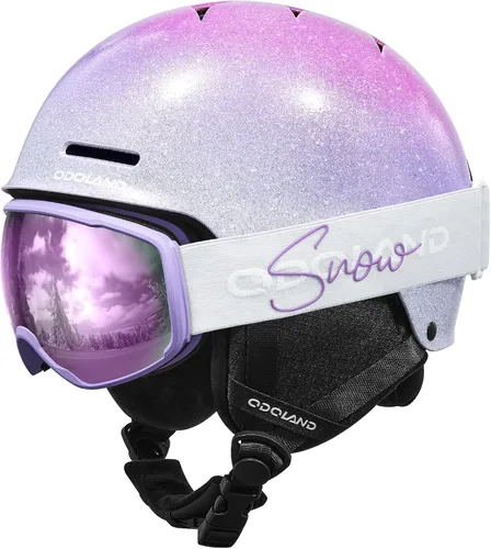 Miniatura 14 de Odoland Casco de esquí para niños, casco de nieve con gafas de esquí para niños y niñas, a prueba de golpes, resistente al viento, cascos deportivos