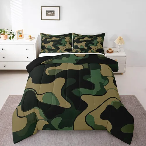 Miniatura 28 de Juego de edredón de camuflaje para niños, tamaño individual, para niños y niñas, juego de ropa de cama ligero con estampado de camuflaje militar