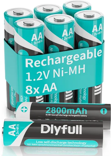 DLYPOW Baterías AA recargables, baterías recargables AA de alta capacidad de 2800 mAh con baja autodescarga, baterías dobles A de larga duración de