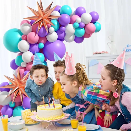 Miniatura 7 de Kit de arco de globos rosa, morado y azul, guirnalda de globos rosa morado con globos de látex rosa, azul, morado, blanco, globos de papel de Rosa
