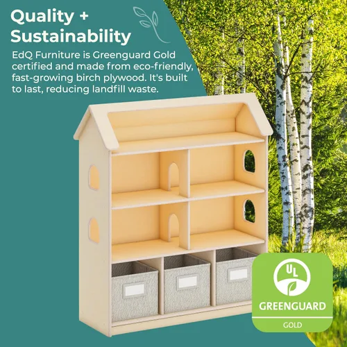 Miniatura 6 de Guidecraft EdQ - Estantería para casa de muñecas, color natural: estantes organizadores de madera para niños con contenedores de almacenamiento